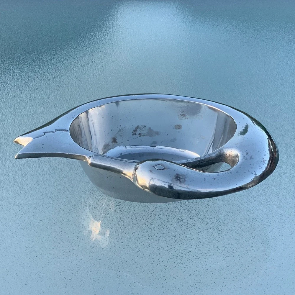 Pewter Swan Wine Bottle Trivet / Decorative Trinket Bowl